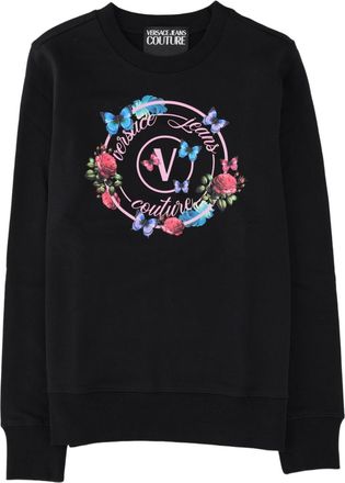 Versace Jeans Couture Black Floral Butterfly Graphic Cotton Sweatshirt