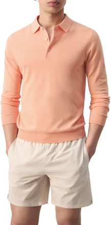 Mango Long Sleeve Cotton Polo in Peach at Nordstrom, Size Medium