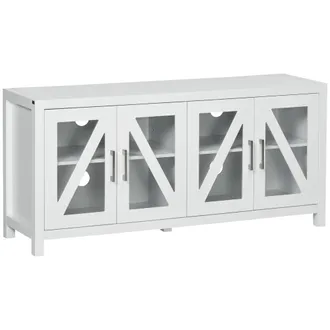 HOMCOM Homcom - Mueble Tv De Sal&oacute;n Mesa Para Televisores De Hasta 58 Con 4 Puertas De Vidrio Templado Estantes Ajustables Y 4 Orificios 130x35x60 Cm