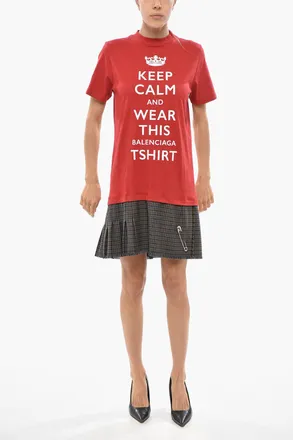 Balenciaga Tee Dress KEEP CALM with Pleated Checked Skirt Balenciaga