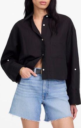 Madewell Straight Hem Crop Linen & Cotton Button-Up Shirt in Jet Black at Nordstrom Rack, Size X-Large