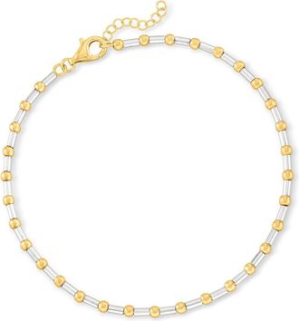 Ross-Simons Two-Tone Sterling Silver Bar and Bead Anklet