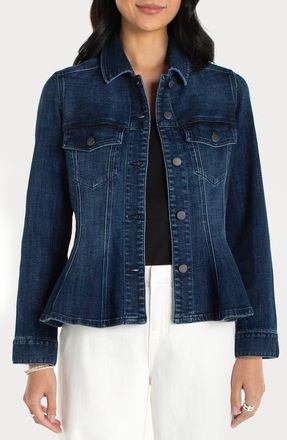 Liverpool L.A. Fit & Flare Denim Trucker Jacket in Dark Delacey at Nordstrom, Size X-Small