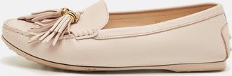 Tod's Tods Beige Leather Fringe Penny Loafers