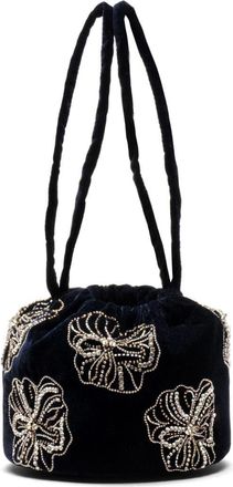Frances Valentine Pouf Floral Embroidered Velvet Pouch in Navy/silver at Nordstrom