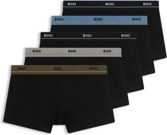 BOSS Five-pack of stretch-cotton trunks with logo waistbands