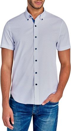 ConStruct Slim Fit Microdot Short Sleeve 4-Way Stretch Performance Button-Down Shirt in White at Nordstrom Rack, Size Xx-Large