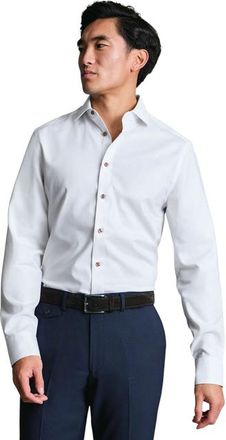 CHARLES TYRWHITT Non-Iron Stretch Printed Trim Shirt in White at Nordstrom, Size 15.5 - 35