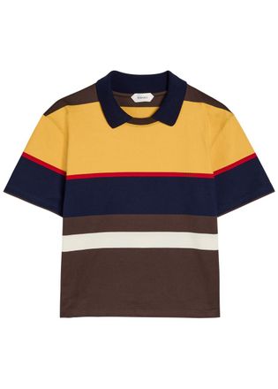 Versace Logo-embroidered Striped Cotton Polo T-shirt - Brown - 46 (UK14 / L)