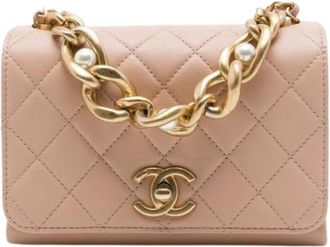Chanel Pre-owned Quilted Satchel - Dames - Vintage Schoudertas - Beige - ONE Size - Leer - Vintage