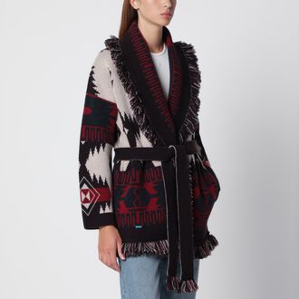 Alanui Cardigan Icon jacquard in cashmere marrone sabbia