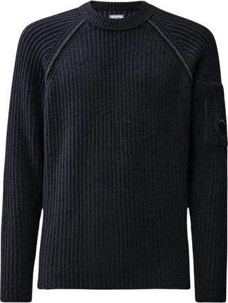 C.P. Company Gebreide trui met ronde hals van fleece breiwerk - Heren - Ronde hals truien - Zwart - M - Wol - Truien & Vesten