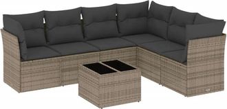 vidaXL Vidaxl - Set De Sof&aacute;s De Jard&iacute;n 7 Piezas Con Cojines Rat&aacute;n Pe Gris