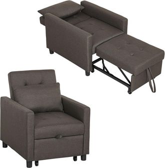 HOMCOM Sof&aacute; Cama De 1 Plaza Sof&aacute; Cama Tapizado En Lino Con Respaldo Ajustable De 3 Niveles Y Almohada Acolchad 69x82,5x84 Cm Marr&oacute;n - Homcom