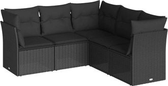vidaXL Vidaxl - Set De Muebles De Jard&iacute;n 5 Pzas Y Cojines Rat&aacute;n Sint&eacute;tico Negro