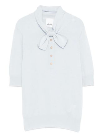 Allude bow-detail buttoned polo top - Blue
