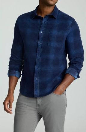 UNTUCKit Winfield Ombr&eacute; Check Cotton Corduroy Button-Up Shirt in Navy at Nordstrom, Size Large
