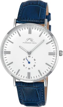 Porsamo Bleu Henry Embossed Leather Strap Watch, 40mm in Blue/silver at Nordstrom Rack