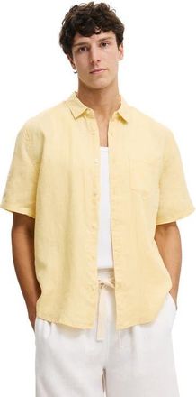 Cotton On Mens Relaxed Linen Short Sleeve Shirt in Faded Yellow at Nordstrom, Size X-Large