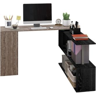 HOMCOM Scrivania Moderna a l Salvaspazio con Ripiano a s in Legno Grigio - Homcom