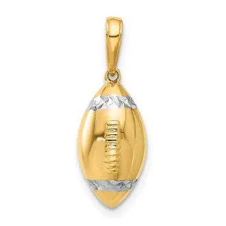 Diamond2Deal 14k Yellow Gold White Rhodium Diamond-Cut 3D Football Pendant