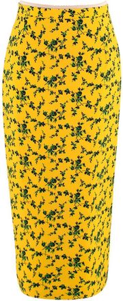 N&deg;21 Yellow Floral Print Midi Skirt with Contrast Stripe Detail Size S