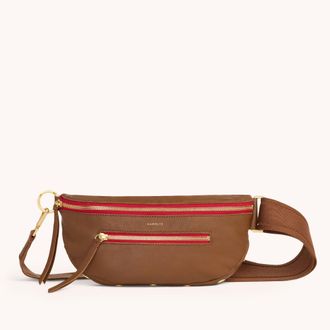 Hammitt Hammitt Charles Crossbody Mahogany Pebble Brushed Gold Red Zip Med