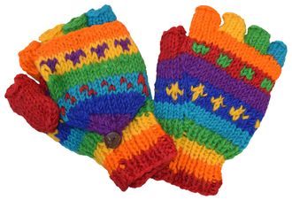 Gheri Woolen Knit Fleecelined Fingerless Gloves Convertible Mittens M