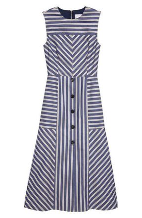 Carolina Herrera Stripe A-Line Cotton Midi Dress in Blue Multi at Nordstrom, Size 10