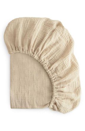 Mushie Extrasoft Cotton Muslin Crib Sheet in Fog at Nordstrom