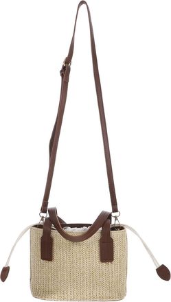 Supvox Weaving Bucket Bag Women Shoulder Bag Casual Beach Handbag Small Straw Tote Brown