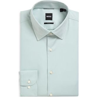 BOSS Hank Kent Slim Fit Performance Stretch Dress Shirt in Open Green at Nordstrom, Size 14.5R