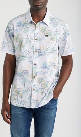 Dark Seas Eldora Tropical Print Short Sleeve Performance Button-Up Shirt in White at Nordstrom, Size Small