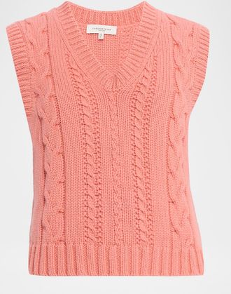 Lafayette 148 New York Cabled Merino Wool-Cashmere Knit Vest