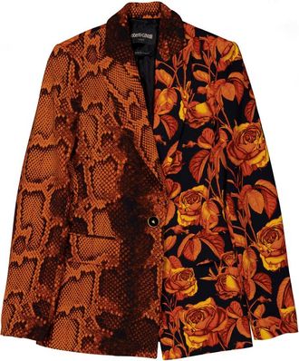 Roberto Cavalli Rose and Snakeskin-Print Tailored Blazer, Brand Size 42 ( US Size 8 )