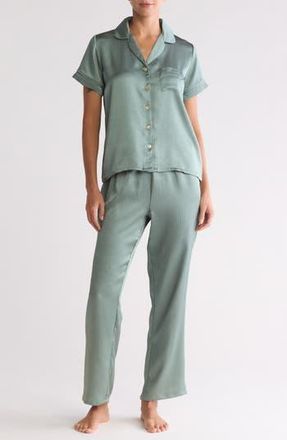 Nicole Miller Hammered Satin Pajamas in Mineral Jade at Nordstrom Rack, Size X-Large