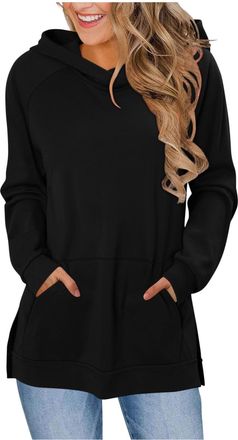 Generic Ladies Tops Solid O-Neck Shirt Clothes with Side Split Hem and Womens Regular Fit Longsleeve T Shirts Blouses Y2K Top for Daily Wear Work Outdoor Trav