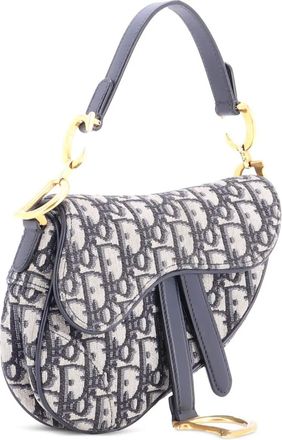 Dior Borsa a spalla Saddle mini in tela con motivo Oblique - Blu