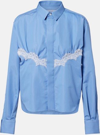 sacai Lace-trimmed striped cotton-blend poplin shirt