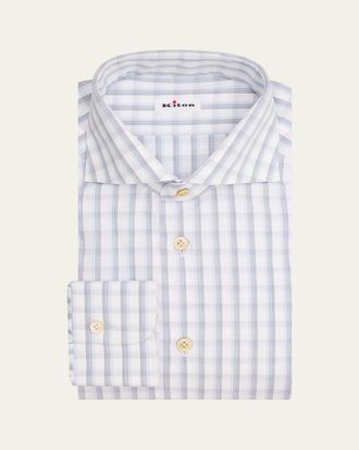 Kiton Mens Check Cotton Dress Shirt