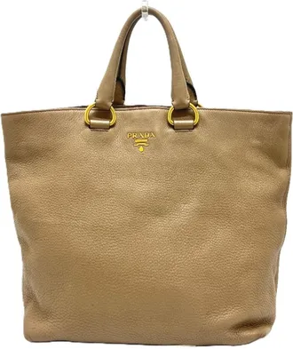 Prada Beige Nylon Leather Handbag Tote Bag (Pre-Owned)