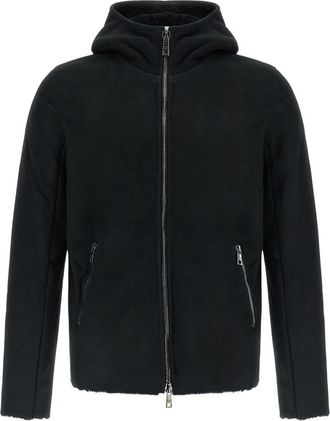 Giorgio Brato Hoodie in Shearling Velour - Heren - Leren en Su&egrave;de Jassen - Zwart - XL - Leer - Jassen