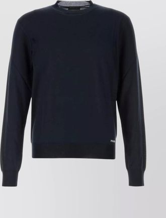 Prada silk crew neck sweater with ribbed cuffs