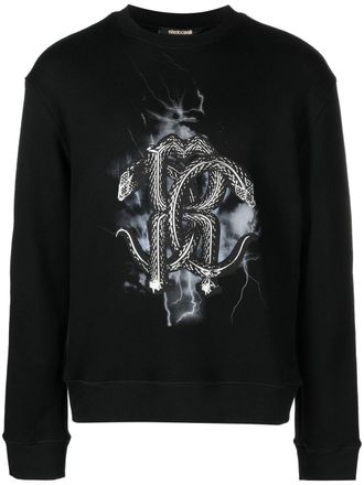 Roberto Cavalli Mirror Snake-print sweatshirt - men - Cotton - S - Black