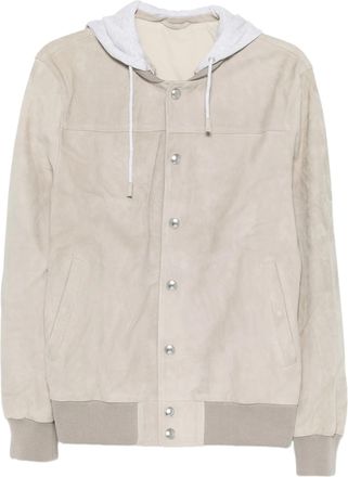 Eleventy Suede-Texture Grey Hooded Bomber Jacket