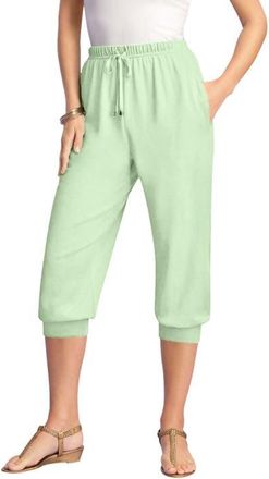 Roaman's Plus Size Soft Knit Capri Pant With Drawstring Waist in Green Mint at Nordstrom, Size Medium