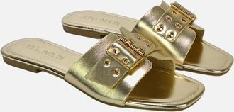 XY London Womens XY London Womens/Ladies Inez Buckle Metallic Square Toe Strappy Flat Sandals - Gold - Size: 4