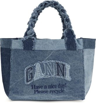 Ganni Womens Denim Trapeze Shopper Mid Blue Vintage Cotton Handbags Hand Bags