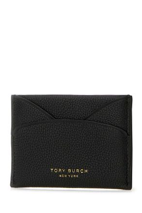 Tory Burch Womens Black Leather Card Holder Exterior: Portafogli Wallet