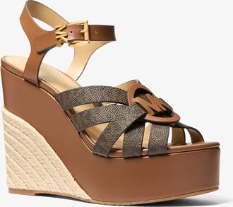 Michael Kors Erika Leather and Signature Logo Wedge Sandal